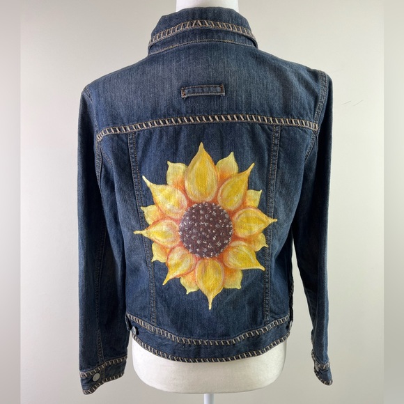 Liz Claiborne Denim Jacket with Sunflowe… - Picture 1 of 4